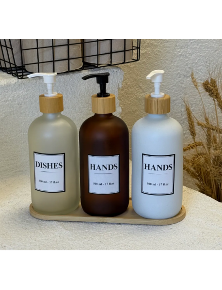 BAMBU ALTLIKLI ÜÇLÜ SIVI SABUNLUK